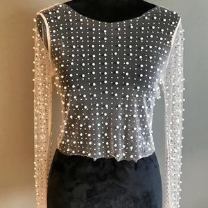 Windsor sheer pearl and rhinestone cropped top